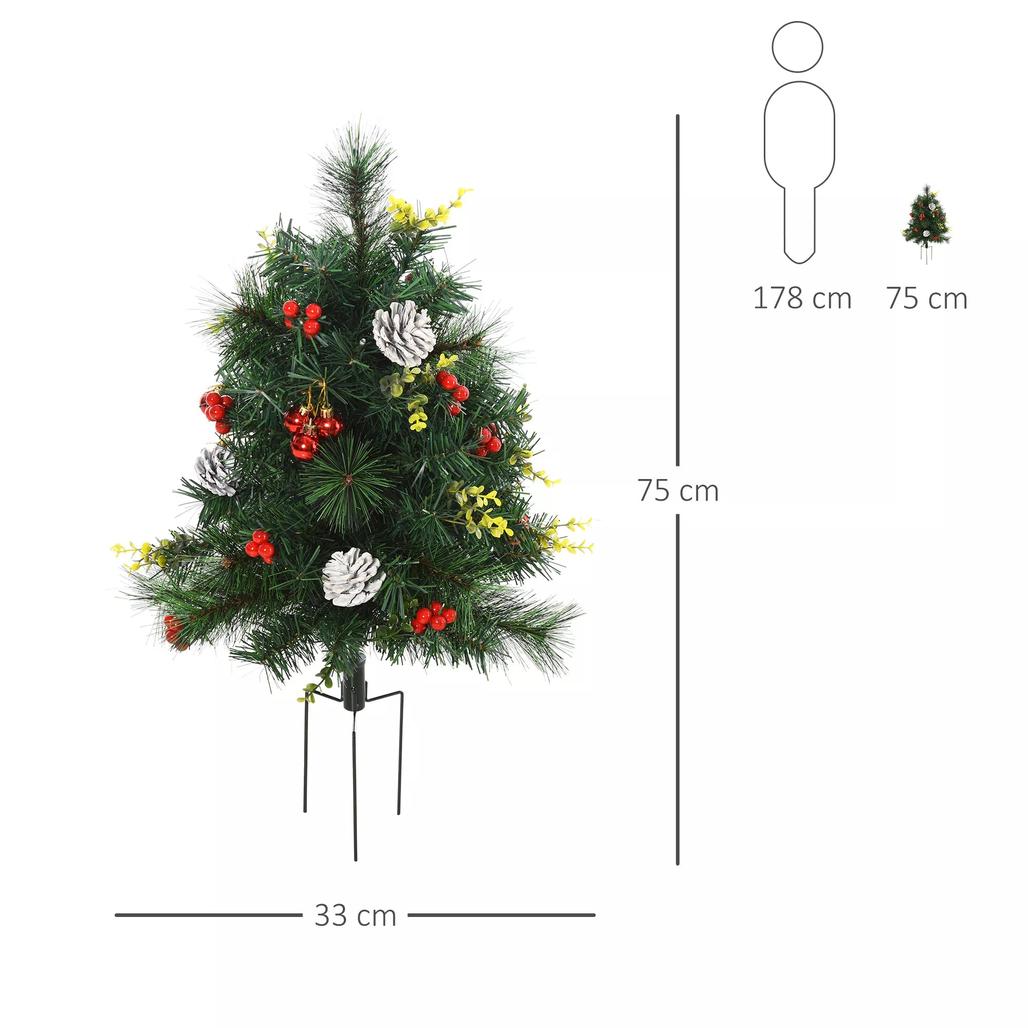 2 vnt. rinkinys Kalėdinių eglučių, dirbtinė mini kalėdinė eglutė su LED lemputėmis, plastikas, metalas, Ø33 x 75 cm, žalia