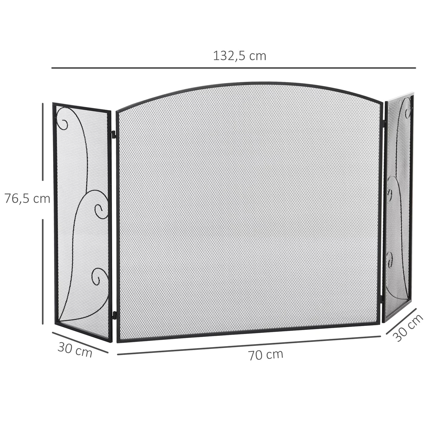 Apsauga nuo žarių židiniams, 3 skydeliai, sulankstoma, lanksti, metalinė, juoda, 132,5 x 76,5 cm