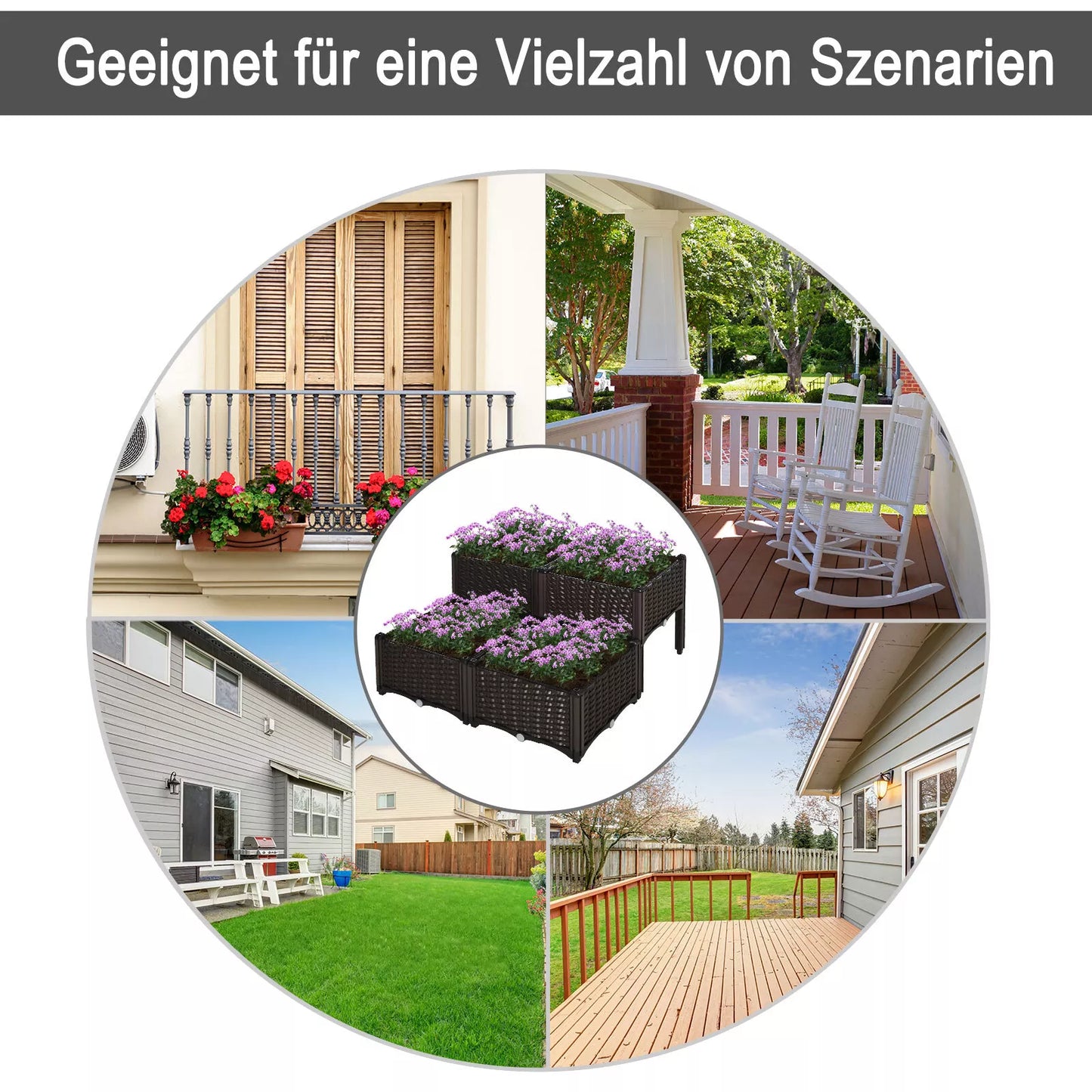 Pakeltas lysvės lovelis, augalų dėžė su drenažo skylutėmis, gėlių dėžė su rotango išvaizda, plastikas, ruda, 40 x 40 x 44 cm