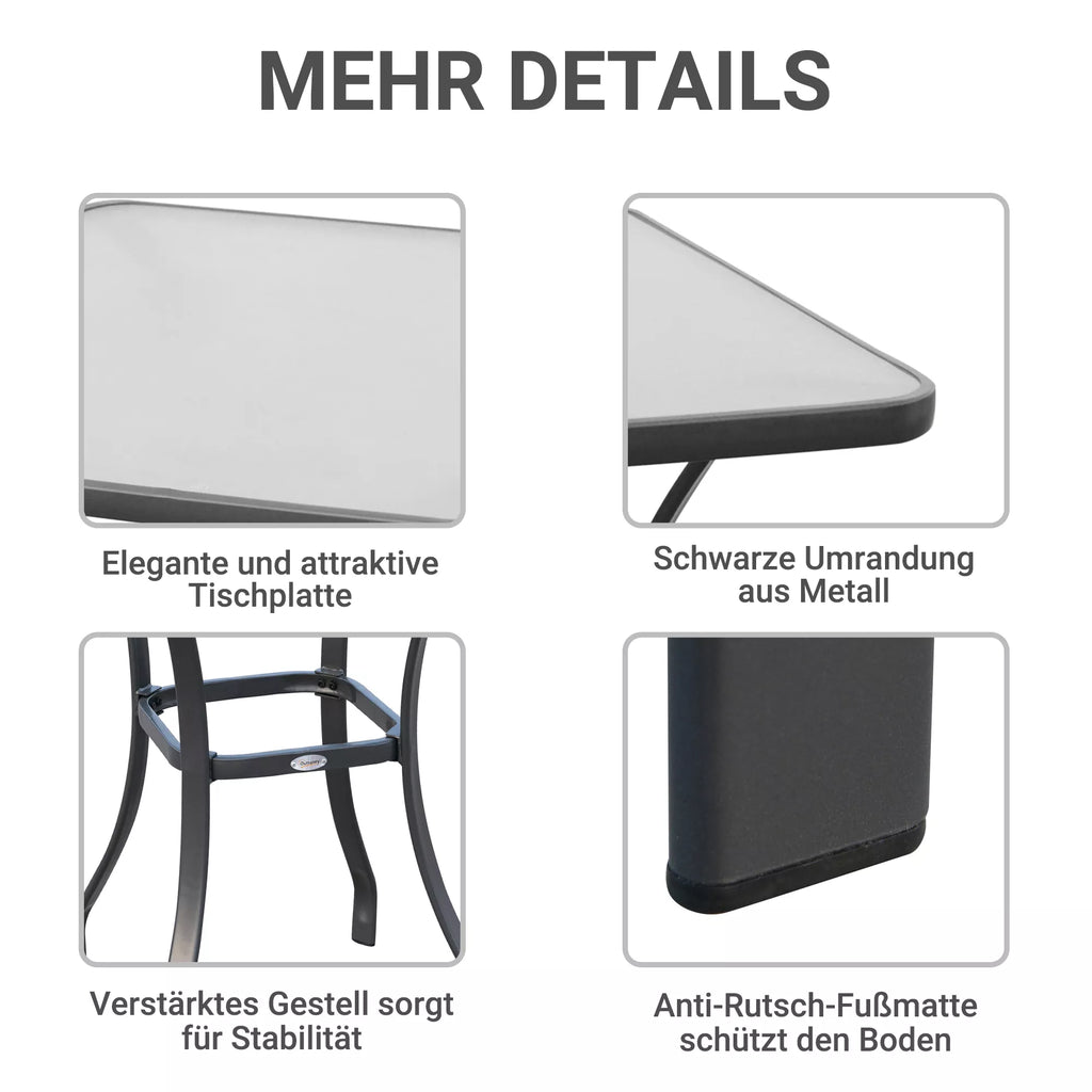 Sodo stalas Bistro stalas Stiklinis stalas Tvirtas stiklas + metalas Juodas L68,5xB68,5xH84cm