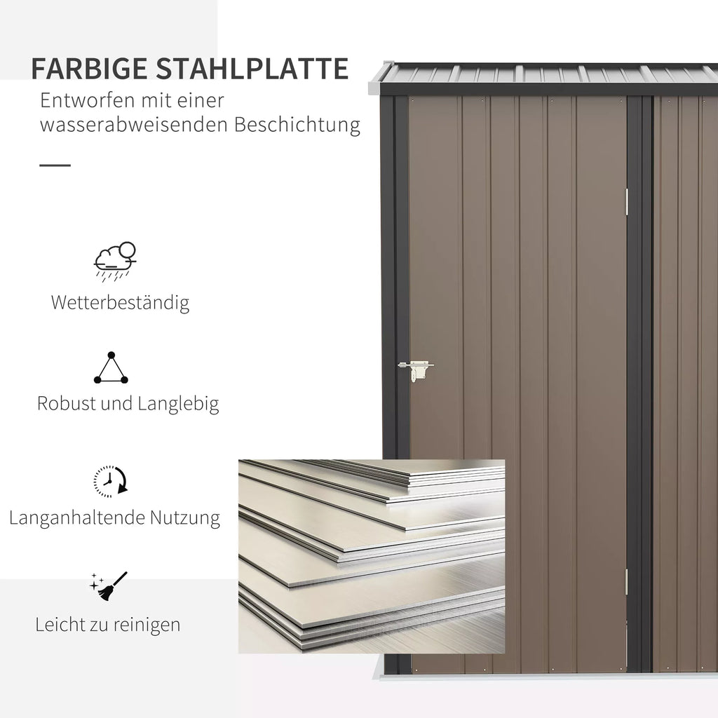 Įrankių namelis 1,34 m² Įrankių spintelė su uždaromu stogu Sodo namelis Įrankių namelis iš cinkuoto plieno 161,5 x 94,5 x 196 cm Ruda