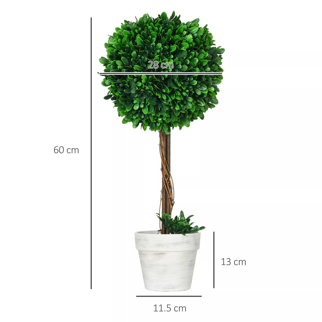 Dirbtinis buksmedis kugelės formos, 2 vnt., 60 cm, žalias