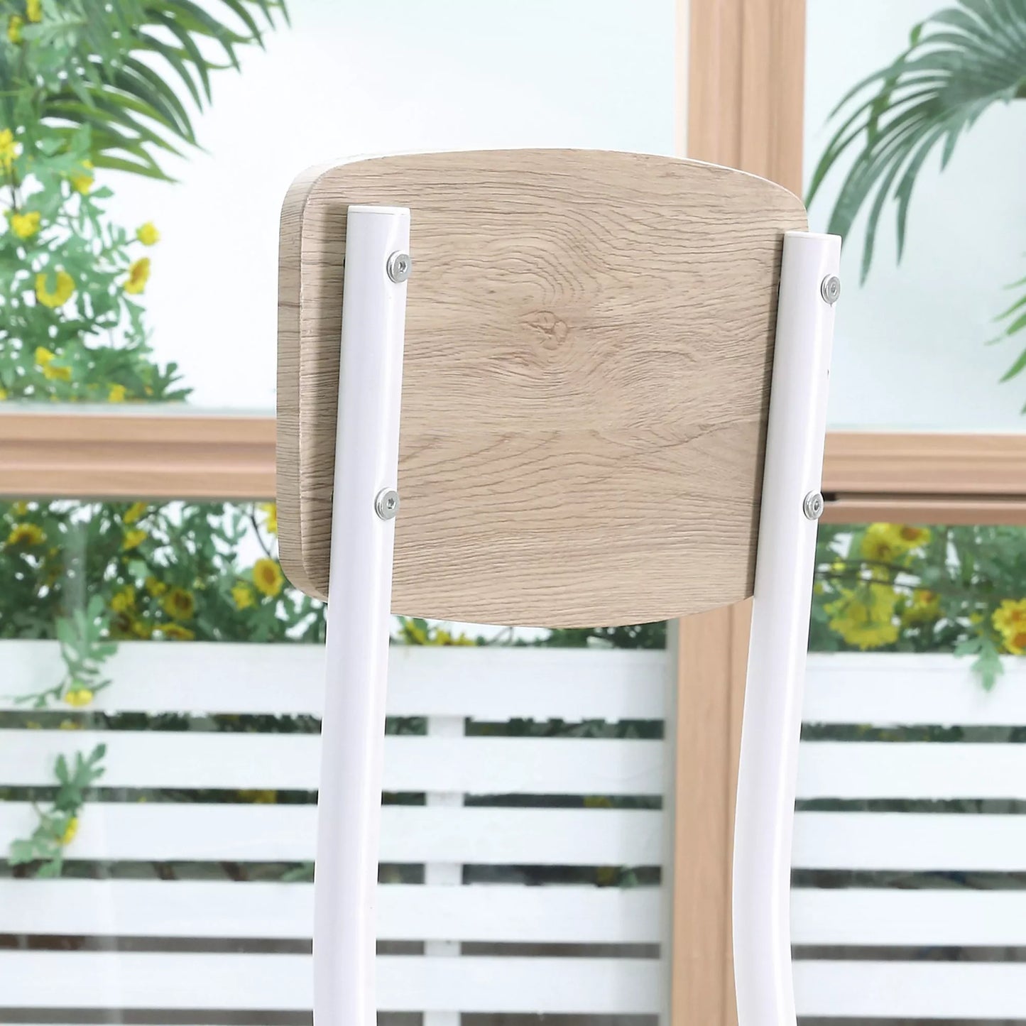 3 dalių valgomojo komplektas: stalas su 2 kėdėmis, valgomojo baldų grupė su metaliniu rėmu, sėdimoji grupė valgomajam, virtuvei (Natur+Baltas)