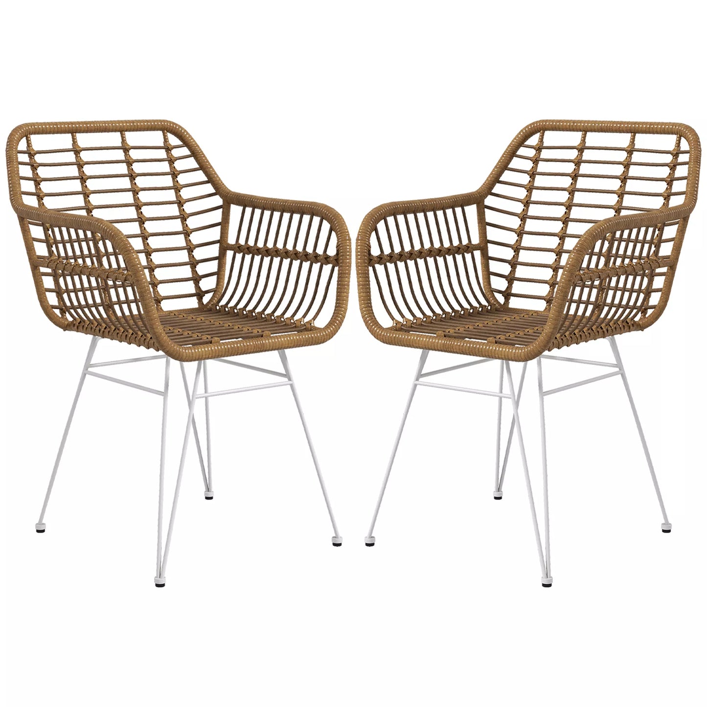 2 vnt. Boho stiliaus kėdžių komplektas, virtuvės kėdės, PE rotangas, 56 x 60 x 79 cm, Natūralus + Baltas