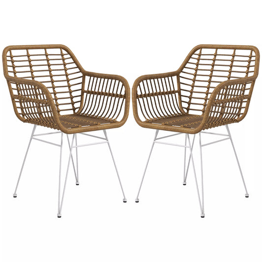 2 vnt. Boho stiliaus kėdžių komplektas, virtuvės kėdės, PE rotangas, 56 x 60 x 79 cm, Natūralus + Baltas