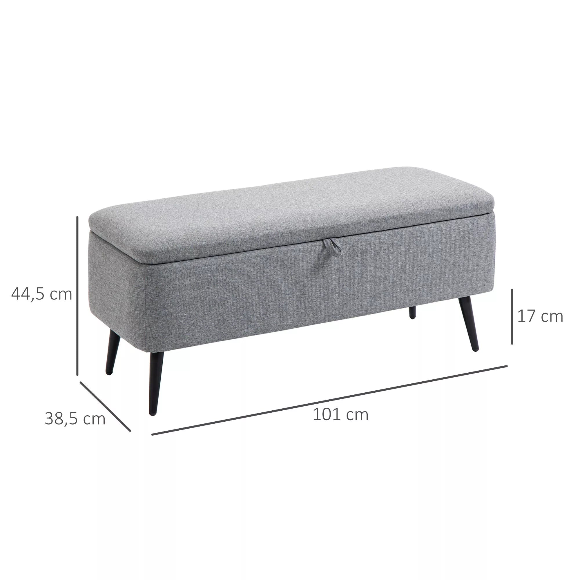 Suolas, suolas-skrynia, minkštas suolas, lino išvaizda, iki 150 kg, 101x38,5x44,5 cm, pilkos spalvos