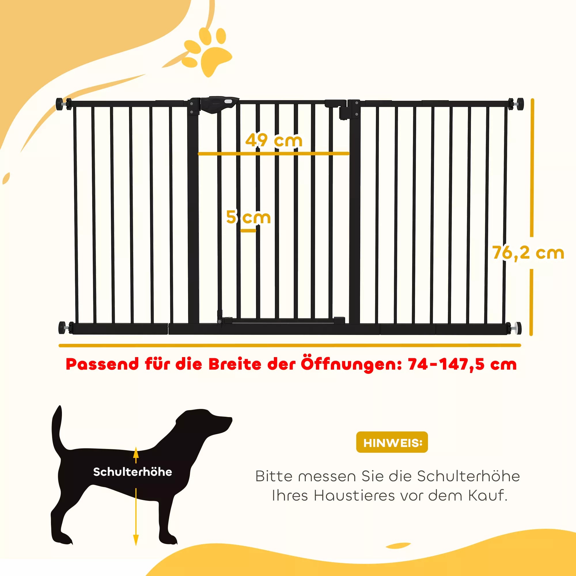 Durų apsauginė grotelė Laiptų apsauginė grotelė su 17,5/20,3/30,5 cm prailginimu Durų grotelė be gręžimo su automatiniu uždarymu, skirta 74–147,5 cm pločio durims, abiejose pusėse pasukama, metalinė, juoda