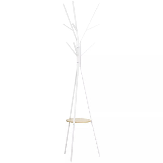 Drabužių kabykla su lentyna ir 8 kabliukais, šiuolaikiška drabužinė drabužiams, kepurėms, rankinėms laikyti, skirta svetainei, balta