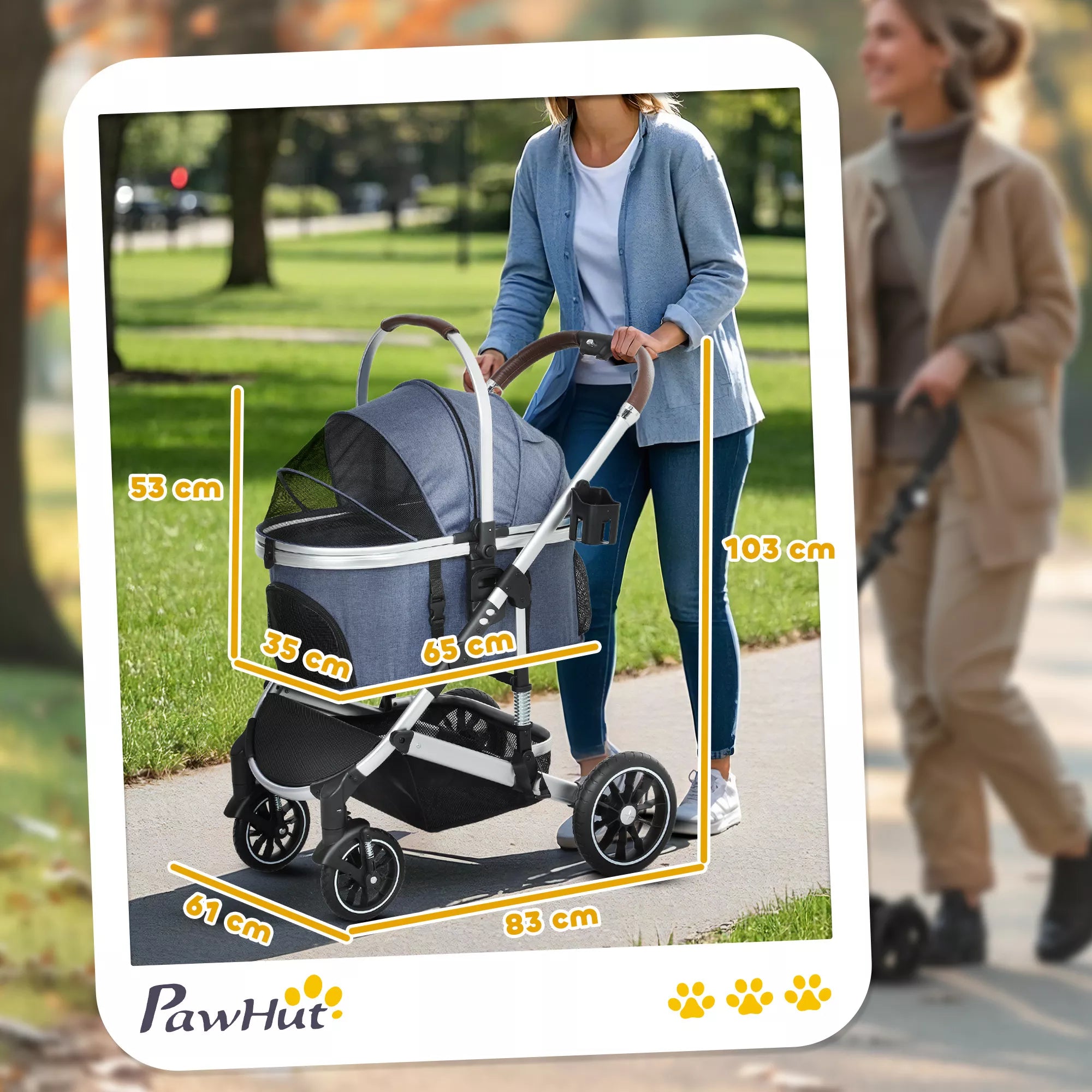 3 in 1 vežimėlis šunims ir katėms, sulankstomas, katėms iki 10 kg, su pagalvėle, puodelio laikikliu, tamsiai mėlynas