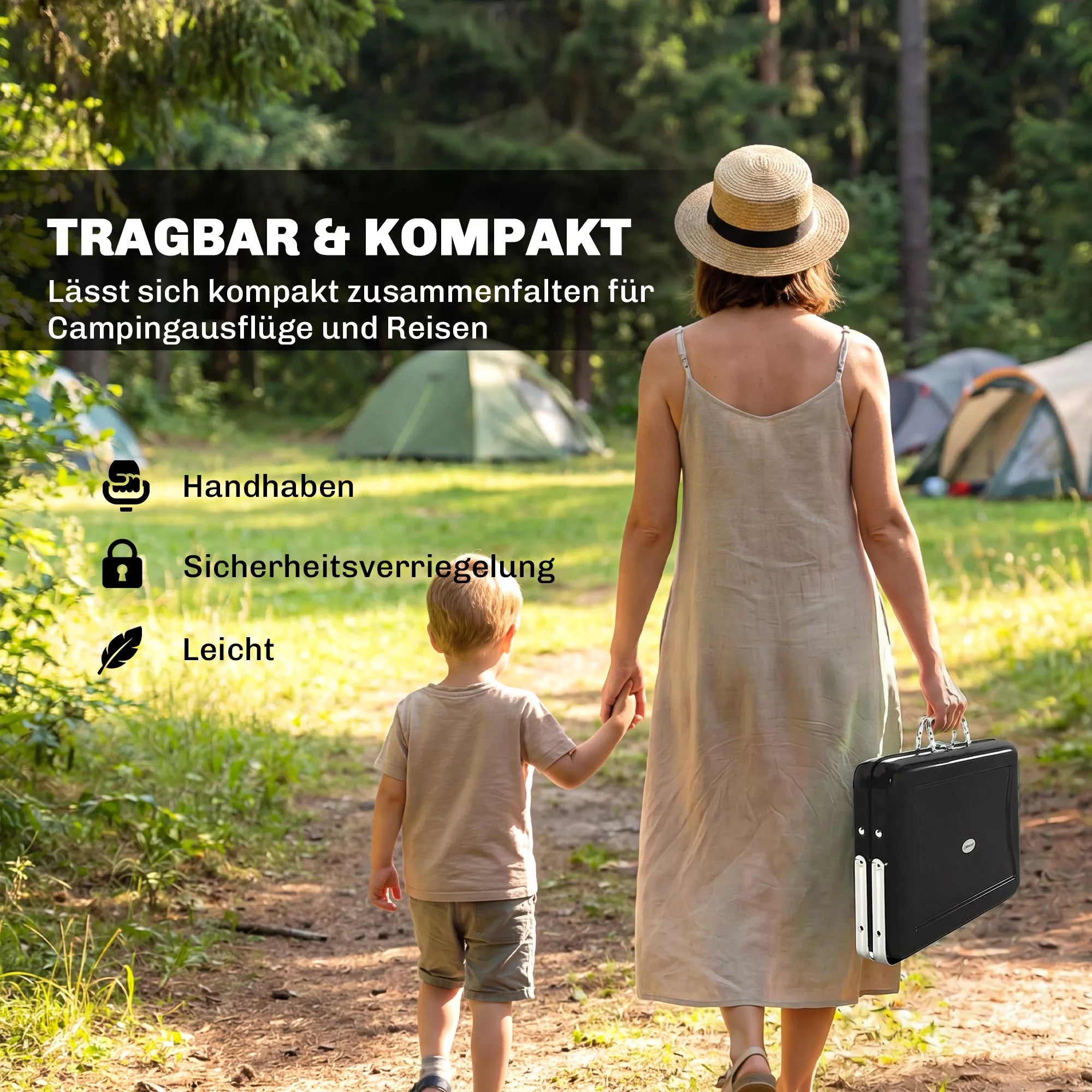 Nerūdijančio plieno anglies grilis su rūkymo funkcija, grotelėmis, rankena ir sulankstomomis kojelėmis, skirtas kepimui ir kempingui, 40x28x25,5 cm, juodos spalvos