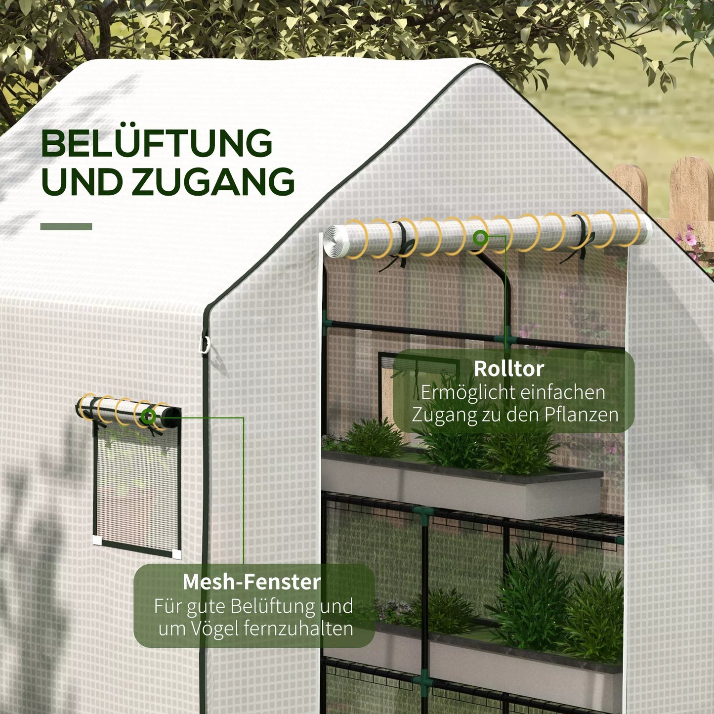 Outsunny Šiltnamio plėvelė, atsarginė danga, vandeniui atspari, su atidaromu langu ir durimis, 140 x 143 x 190 cm, balta