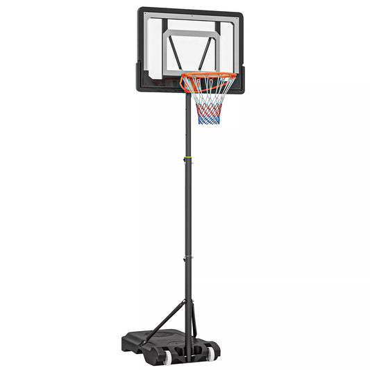 Mobilus krepšinio stovas su ratukais, 83x55cm lenta, reguliuojamas lanko aukštis nuo 156 iki 210 cm, krepšinio sistema jaunimui, skirta lauko sąlygoms.