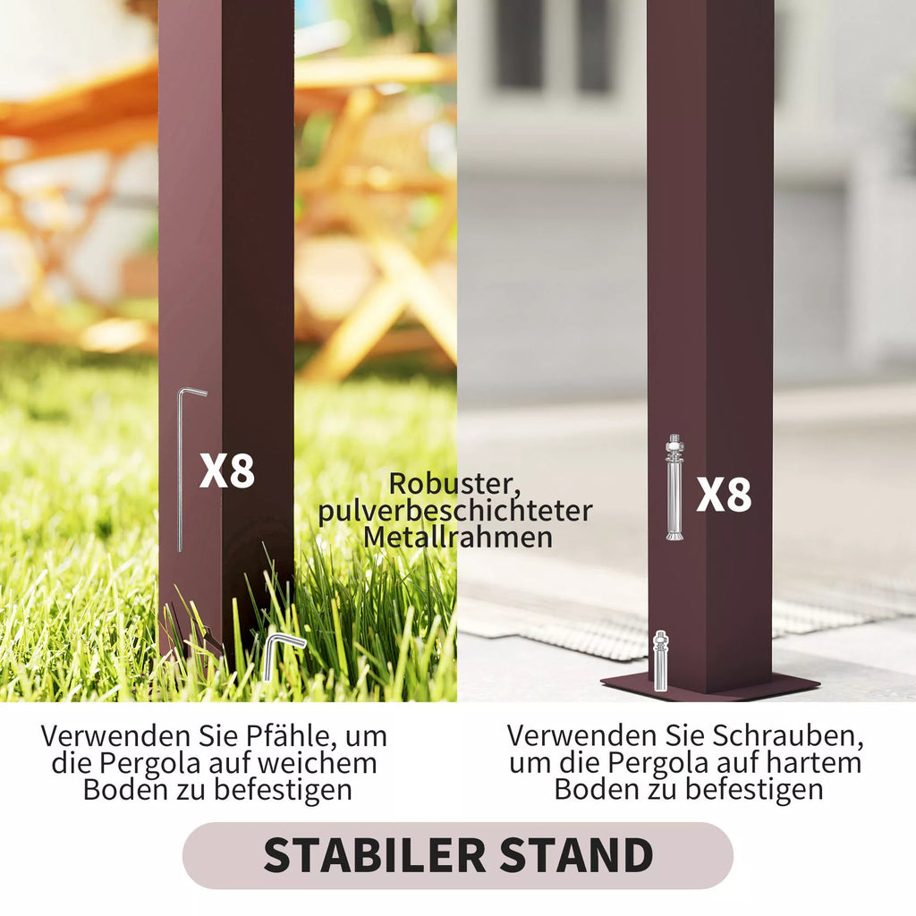 Pergola paviljonas 3x2,5 m UV 30+Stabilus, atsparus žiemos sąlygoms, su reguliuojamu stumdomu stogu, tamsiai rudos spalvos