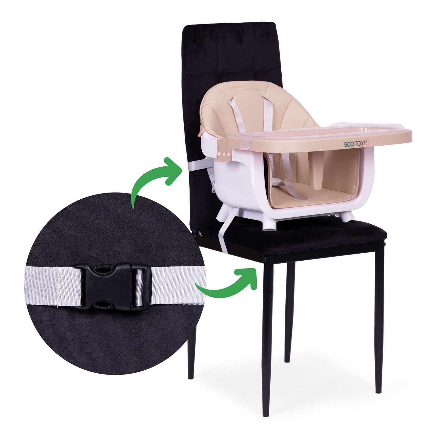 Vaikiška maitinimo kėdutė ECOTOYS 2-in-1 smėlio spalvos, 6–36 mėn.