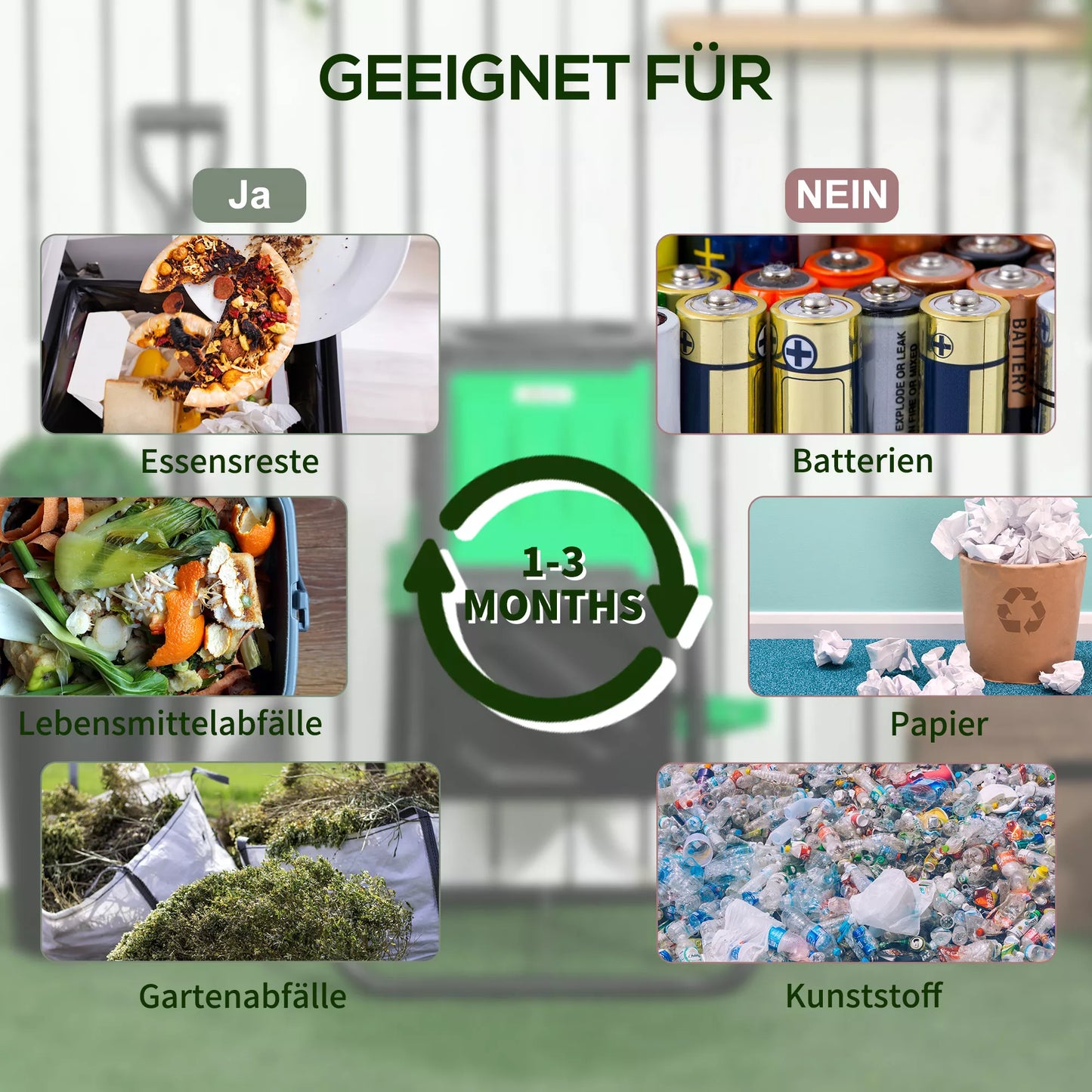 Kompostavimo dėžė, 65 litrų komposteris, sukamasis, kompaktiškas, 24 vėdinimo skylės, plienas, plastikas, žalia+juoda