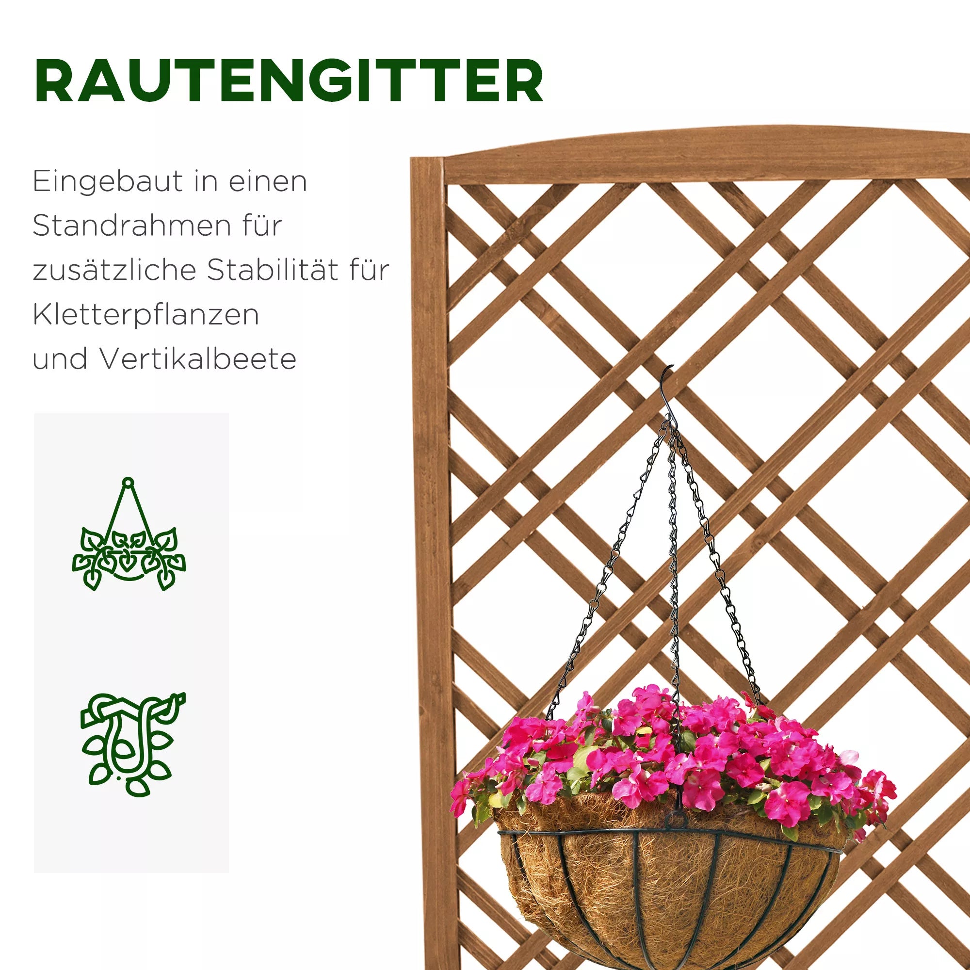 Aukšta pakelta medinė lysvė su grotelėmis 60 x 30 x 122,5 cm – geltona