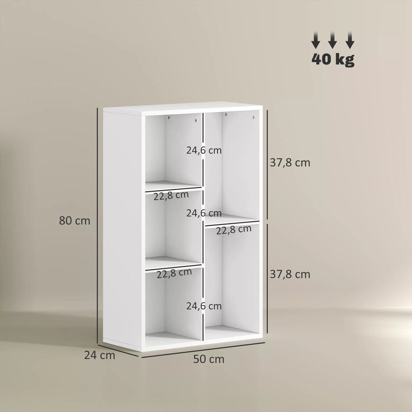 Dviejų lygių knygų lentyna, 5 skyriai, medžio drožlių plokštė, laikymo lentyna, balta