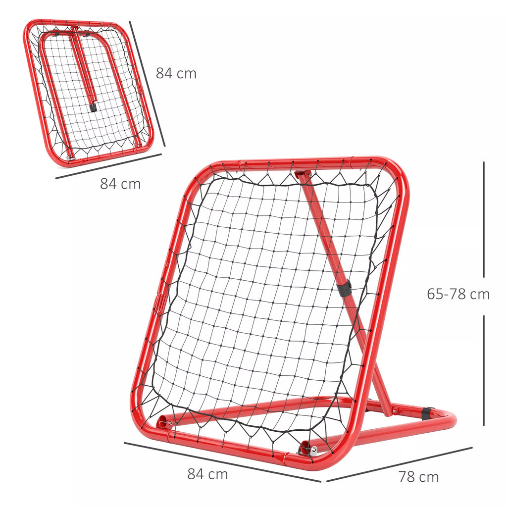 Futbolo atšokimo tinklas, sulankstomas, atšokimo siena, reguliuojamas 5 pakopomis, metalas, 78 x 84 x 65-78 cm, raudonas