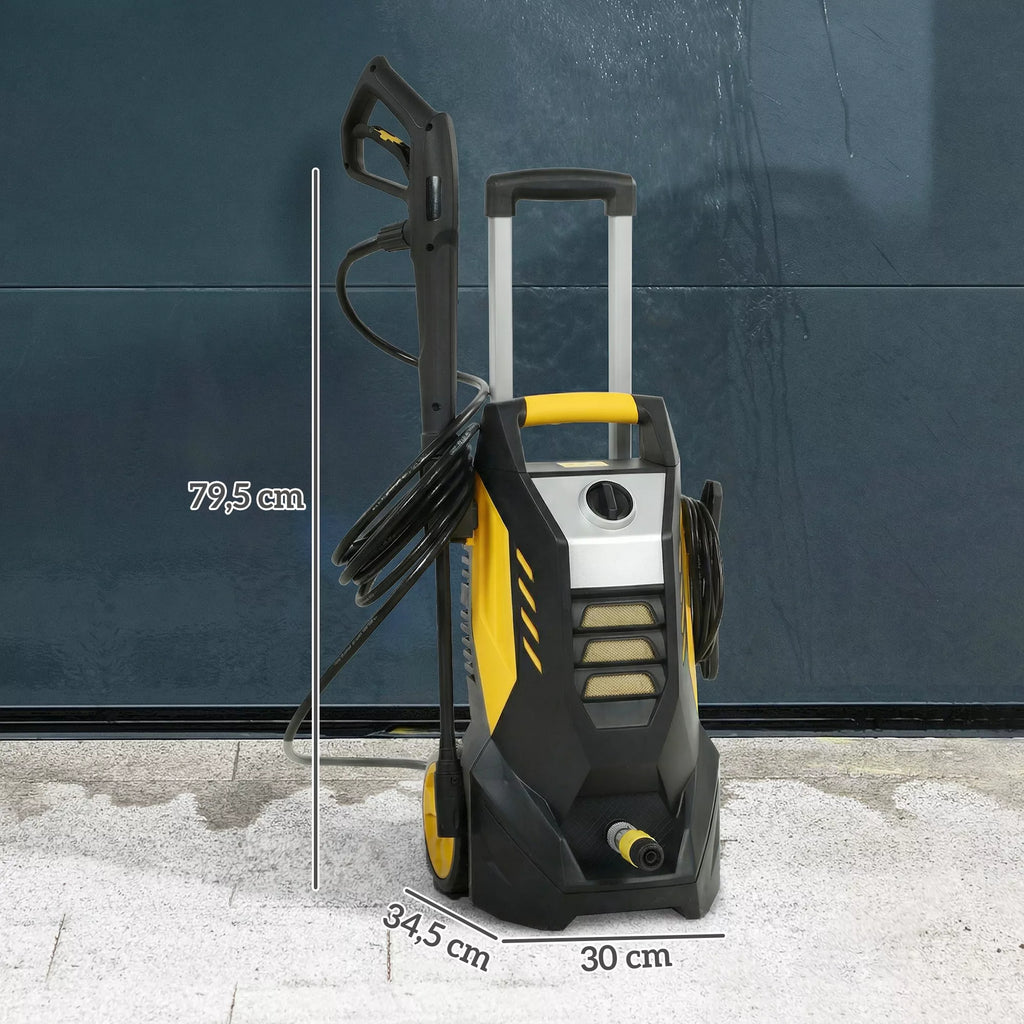 Aukšto slėgio plovimo aparatas su aliuminio siurbliu, 135 bar maksimalus slėgis, 1800 W galia, 540 l/h našumas, 5 m žarna, reguliuojamas purkštukas ir rankenos