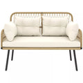Lauko sofa su pagalvėlėmis, dvivietė sofa balkonui, boho, ratanas ir plienas, 115x61x82 cm, natūralaus medžio spalva,