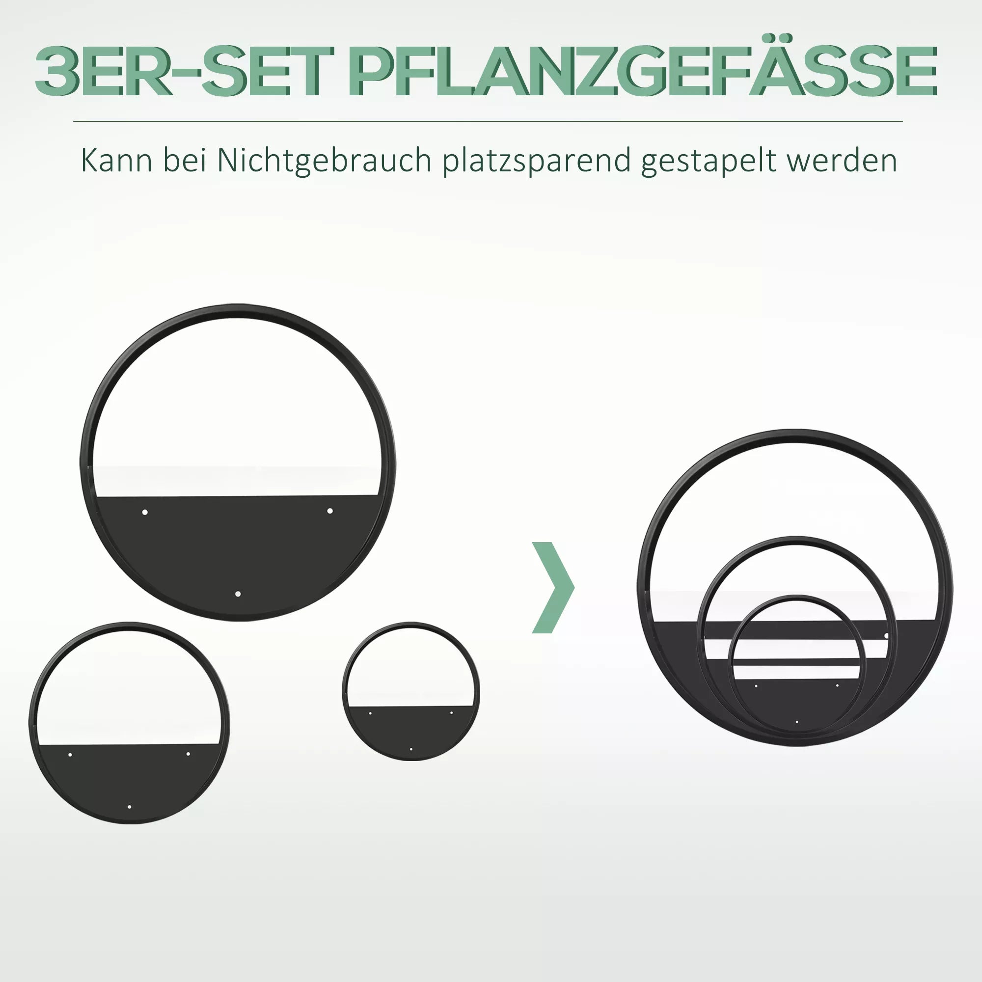 Trijų sieninių vazonų komplektas, sustatomas saugojimui
