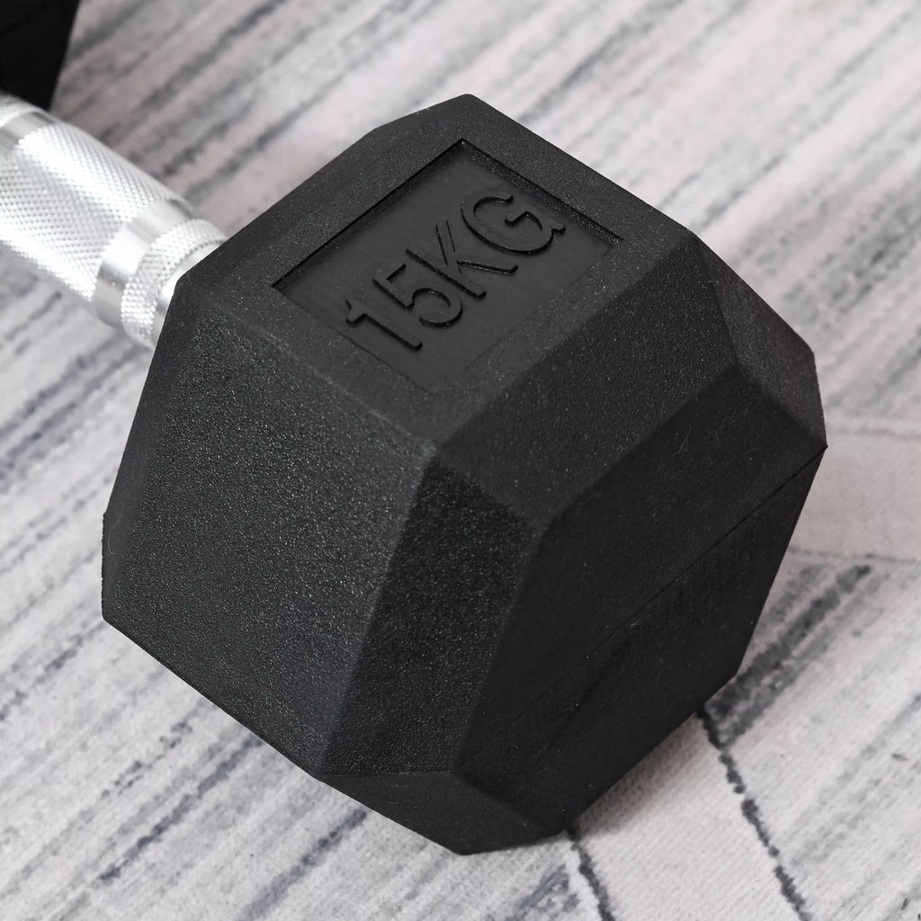 Hanteliai su raižytu rankenėle, ketaus hanteliai, 1 x 15 kg, hanteliai vyrams ir moterims, hanteliai namams, sporto salėms, jėgos treniruotėms