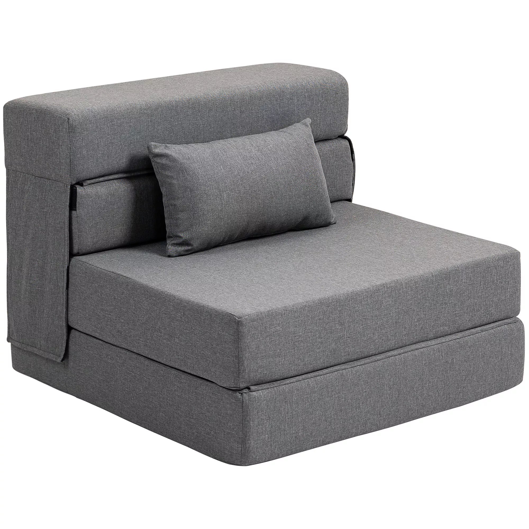 Grindų sofa su čiužinio ir miegojimo funkcija, minkštasuolis, putų poliuretanas, pilka