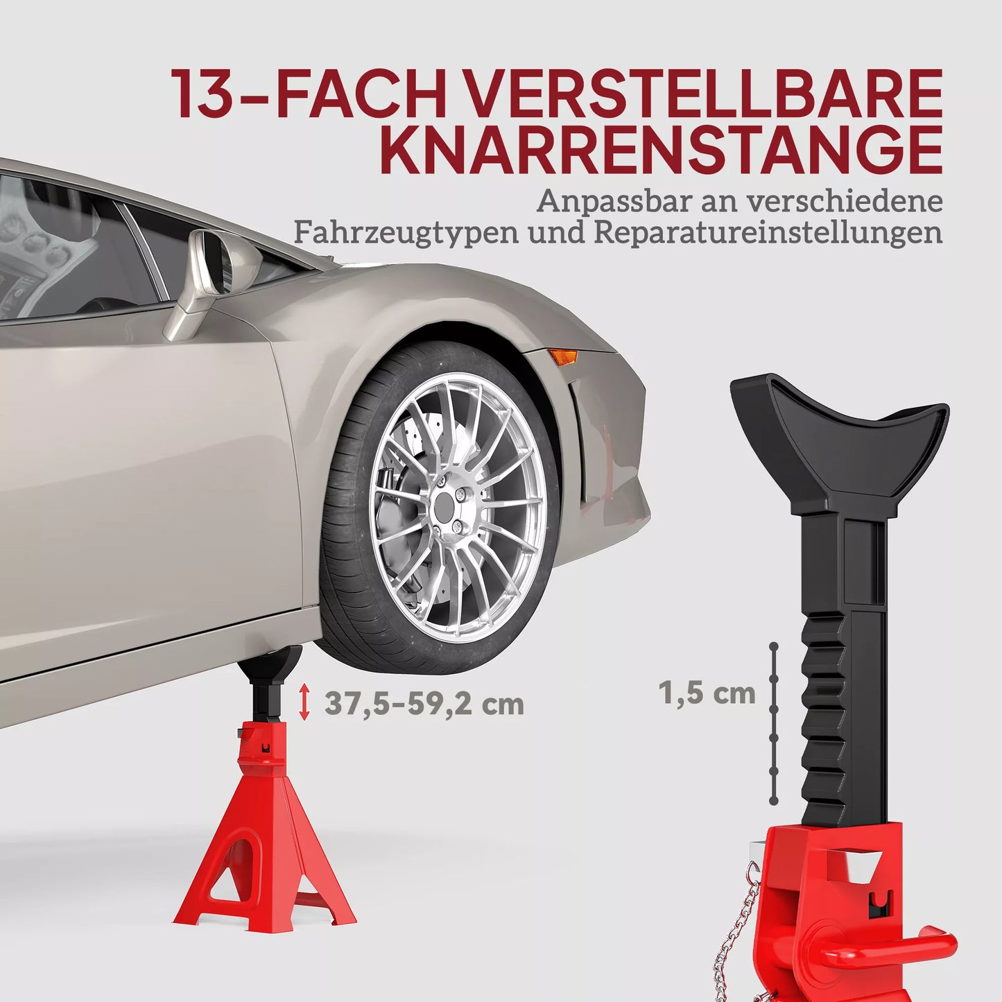 Atraminis stovas 6 tonų keliamosios galios, 2 vnt., su 2 fiksavimo kaiščiais, reguliuojamas aukštis, raudonas