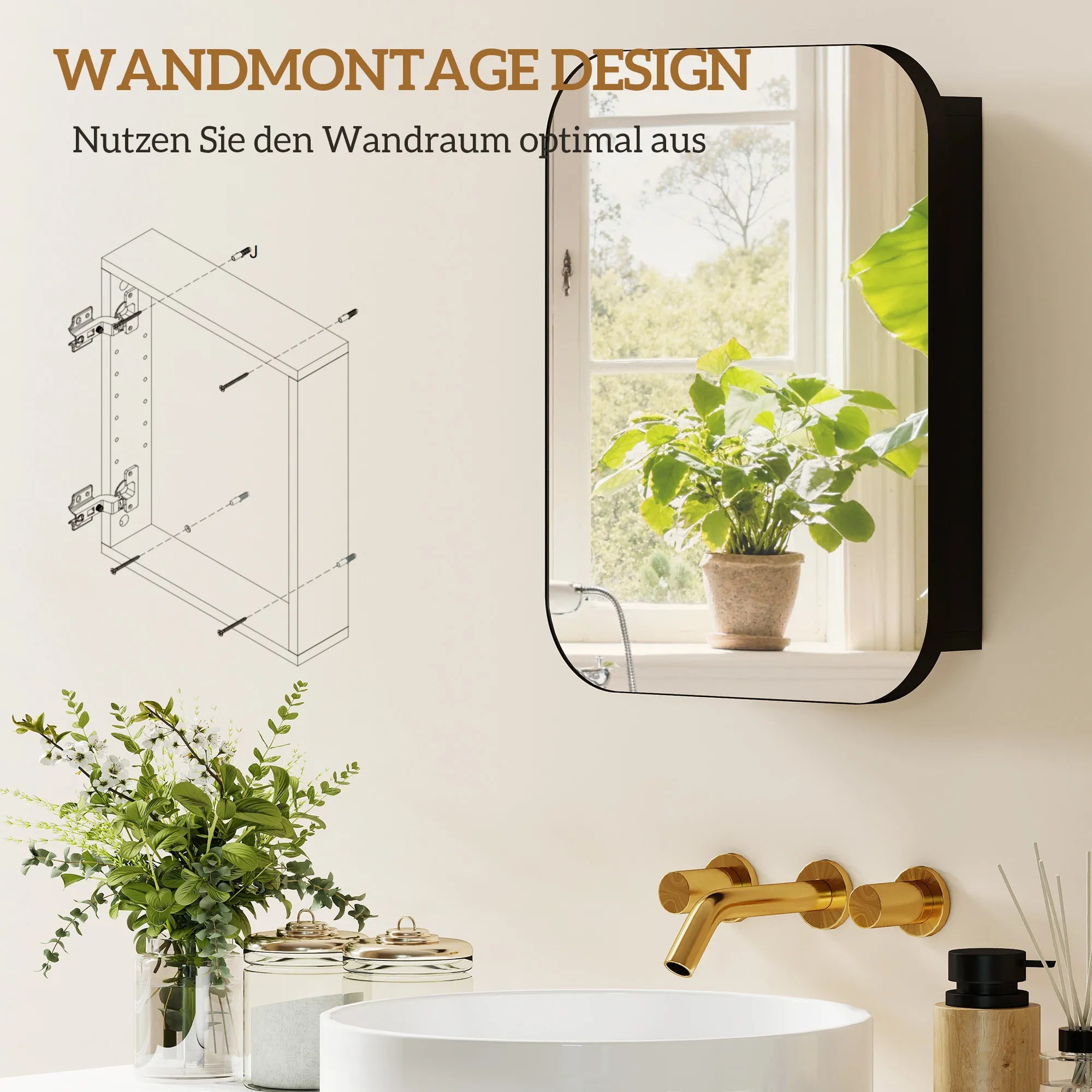 Vonios spintelė su veidrodžiu medinė 40x10x51 cm juoda
