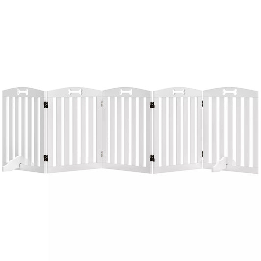 Laisvas stovintis šunų aptvaras su atraminėmis kojomis, skirtas durų angai, koridoriui, laiptams, 258 x 30 x 61 cm, baltas