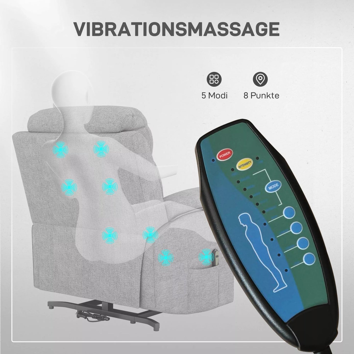 Elektrinis fotelis su pakėlimo funkcija, fotelis su pagalba atsistojant, poilsio fotelis su miegojimo funkcija, lininė išvaizda, 83 x 89 x 102 cm, Pilka