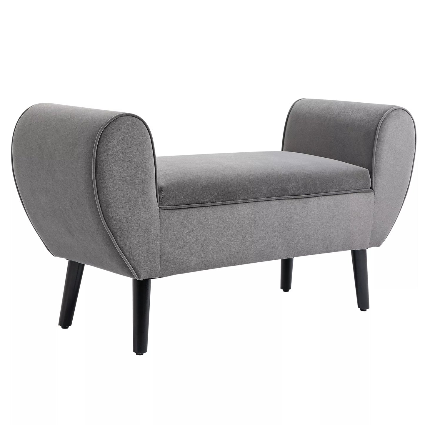 Paminkštintas suoliukas su daiktadėže ir porankiais, skrynios tipo suoliukas prieškambariui, miegamajam, svetainei, 118 x 42 x 66 cm, tamsiai pilkos spalvos