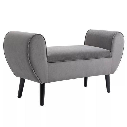 Paminkštintas suoliukas su daiktadėže ir porankiais, skrynios tipo suoliukas prieškambariui, miegamajam, svetainei, 118 x 42 x 66 cm, tamsiai pilkos spalvos