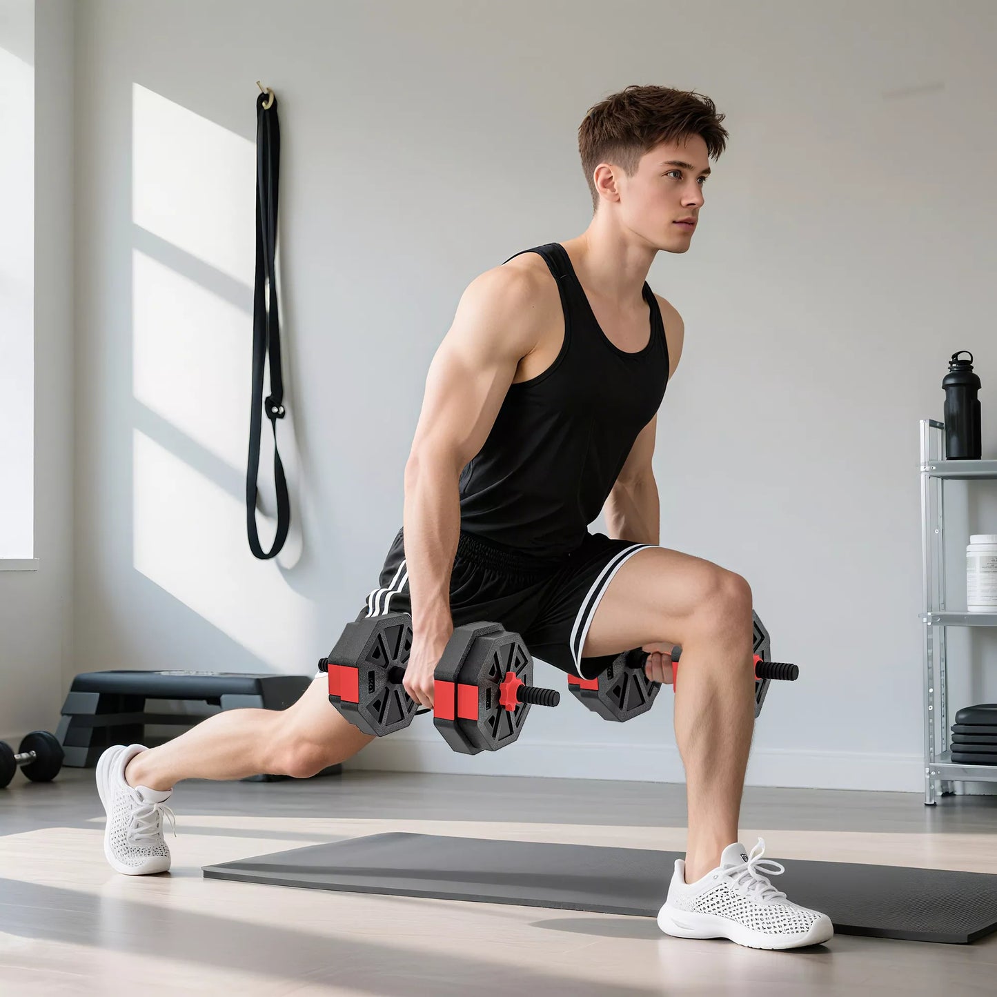 4-in-1 Hantelių Rinkinys (Trumpieji ir Ilgieji Hanteliai) Reguliuojamas 15 KG Namų Jėgos Treniruotėms