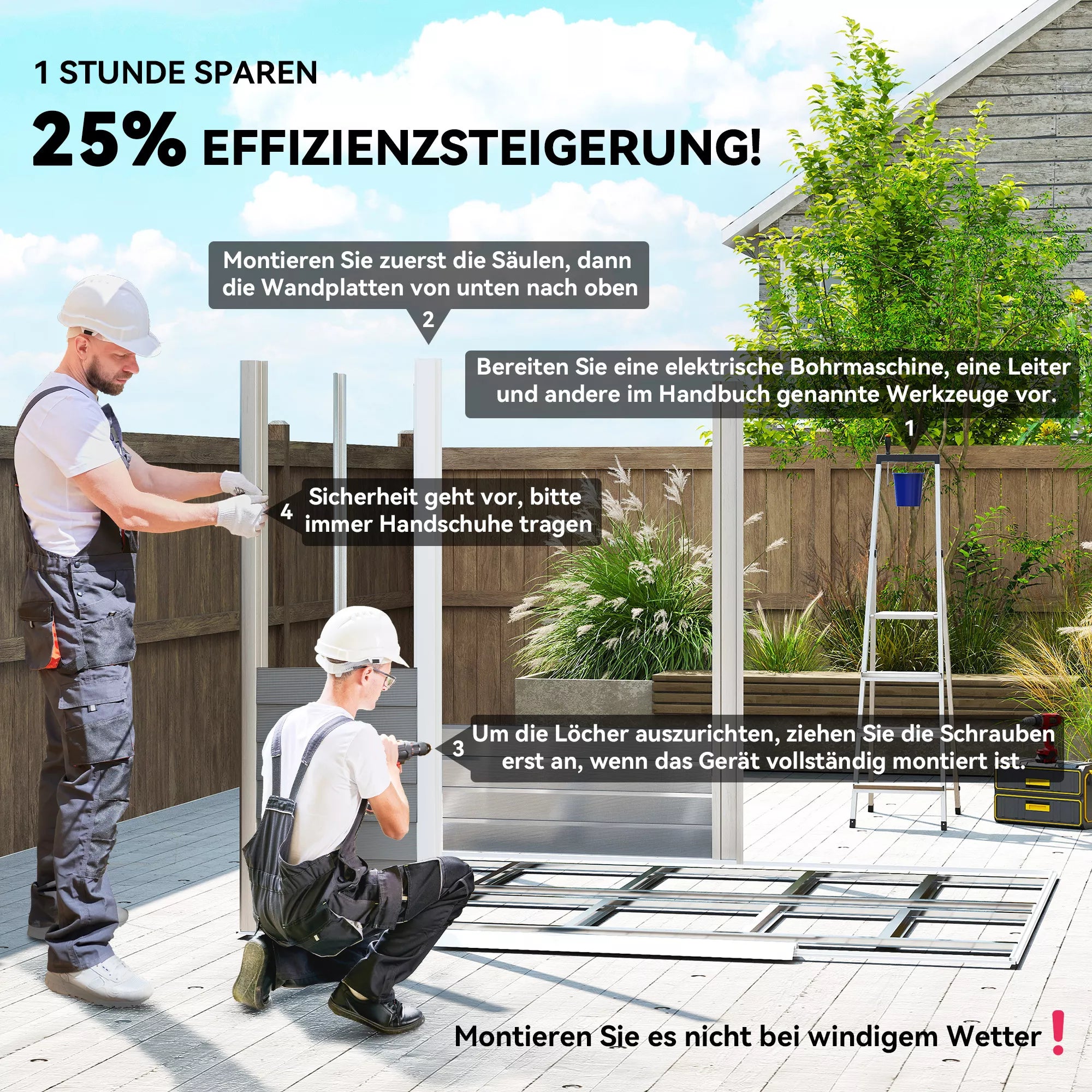 Metalinis įrankių sandėliukas, atsparus atmosferos poveikiui ir nerūdijantis, užrakinamas,  2,40 x 2,06 x 1,98 m, šviesiai pilkos spalvos