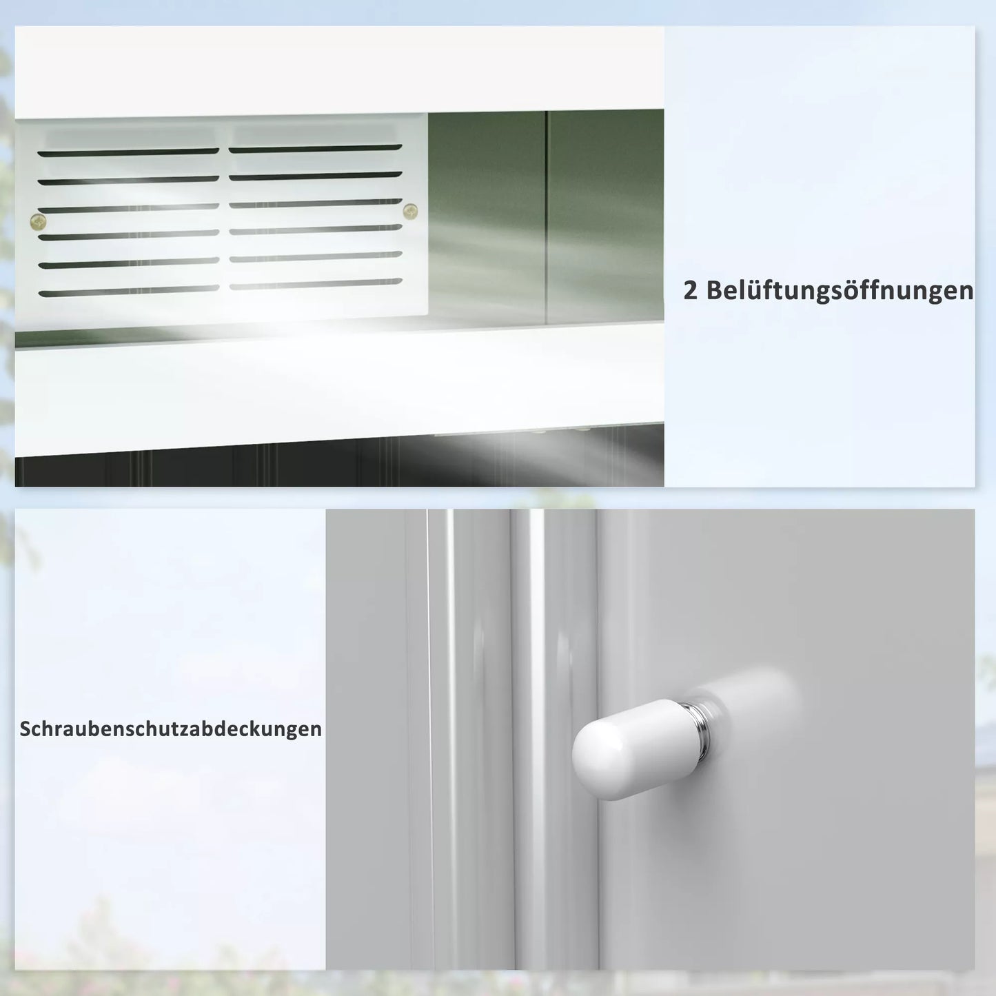 Outsunny Metalo sodo namelis 6,3m³ 280x130x172cm Įrankių namelis su nuožulniu stogu, stumdomomis durimis, atsparus oro sąlygoms, sodui lauke, sandėliukas kiemo lauko zonai, antracito, šviesiai žalios spalvos