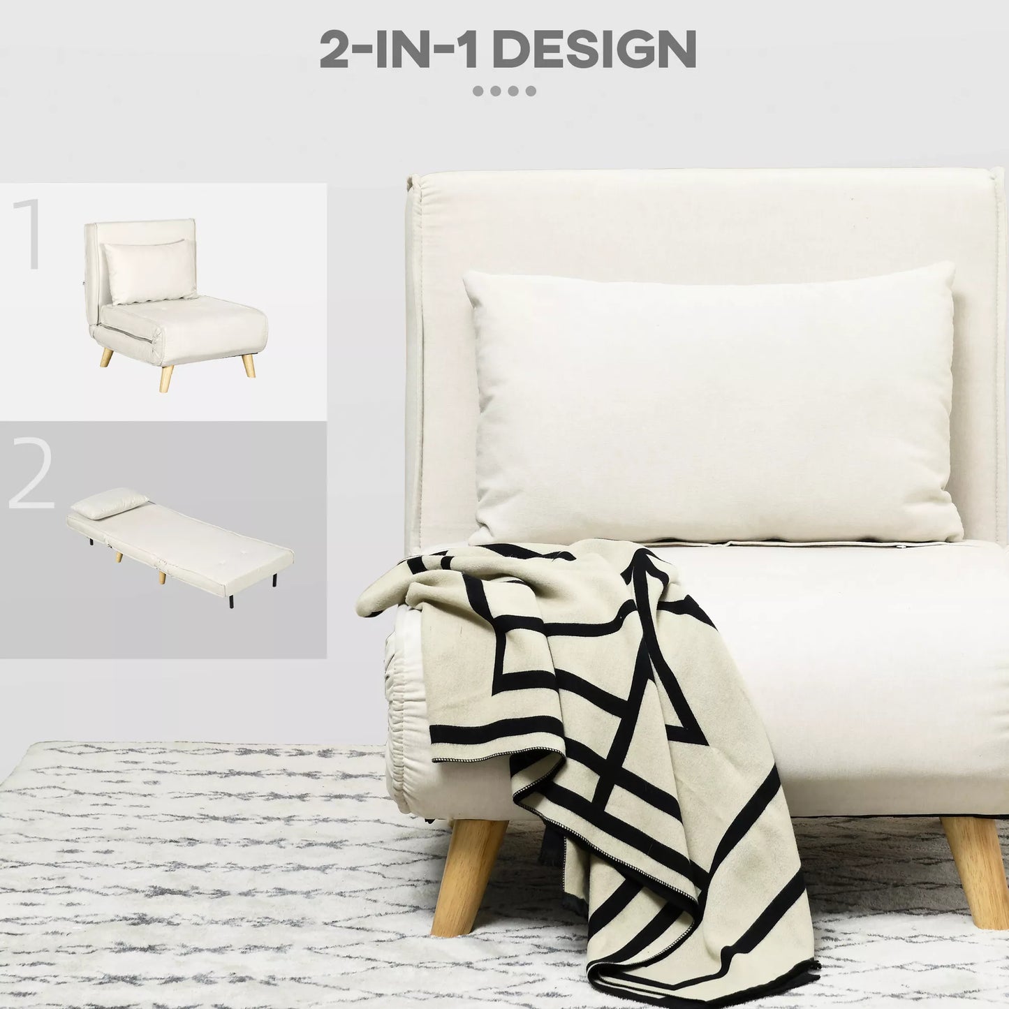 Miegamoji kėdė, 6 pakopų reguliuojamas atlošas, linine išvaizda, iki 120 kg, kreminė