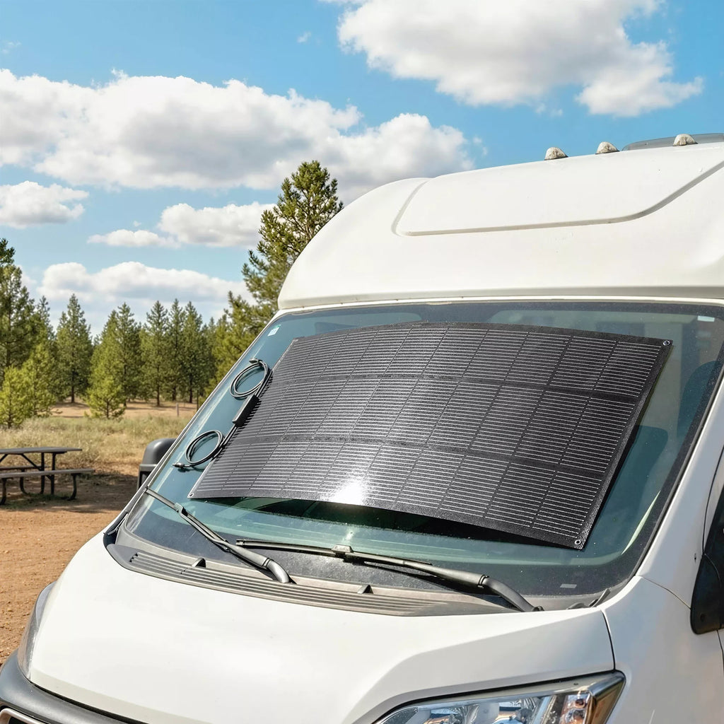 Nešiojama saulės panelė 100W, lankstus saulės modulis su LCD valdikliu ir USB, IP67, juodas