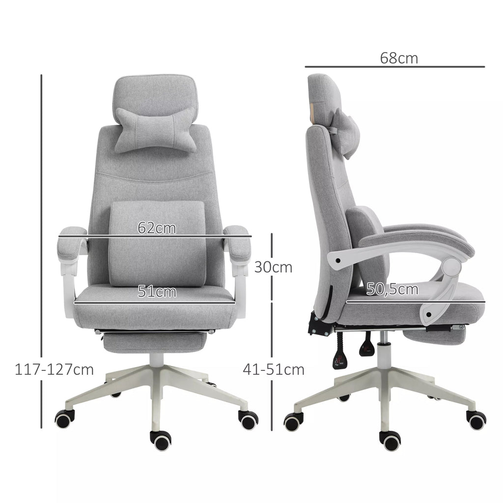 Biuro kėdė ergonomiška su atrama kojoms ir pagalvėmis, pilka