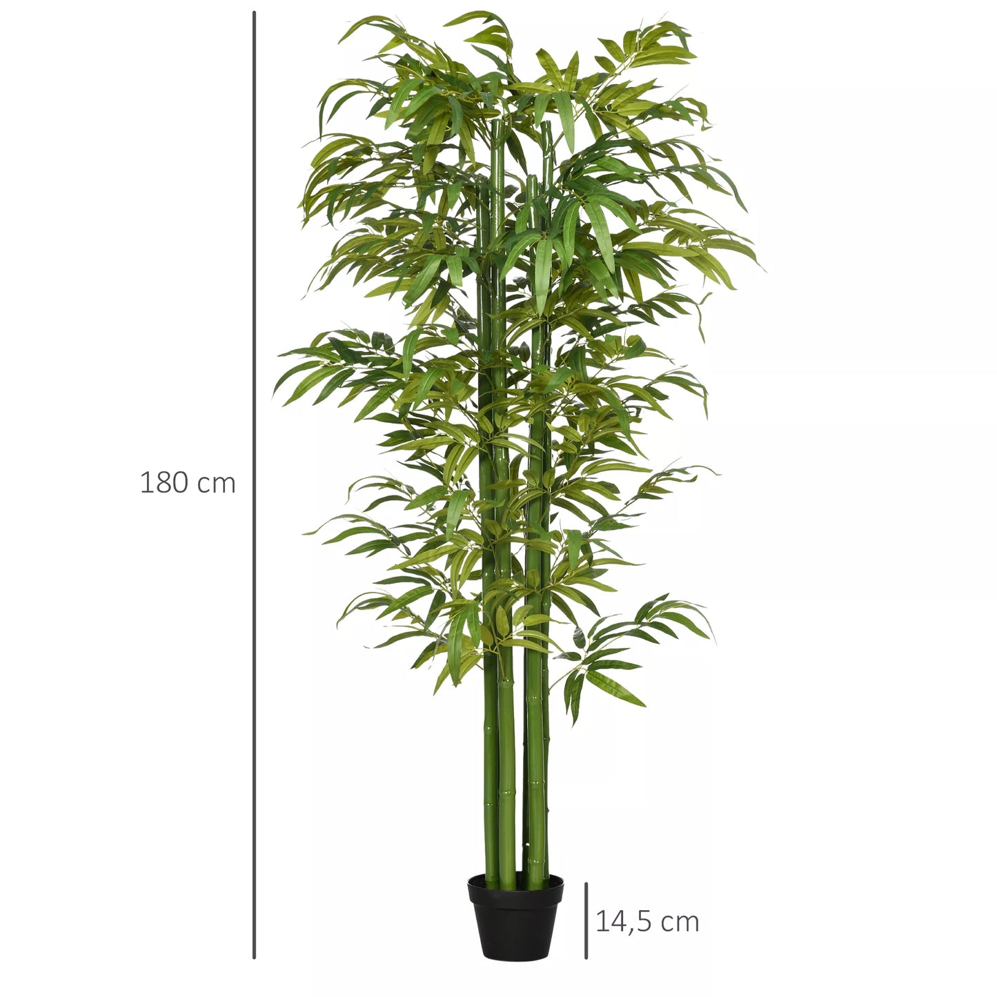 Dirbtinis bambukas, realistiška išvaizda, su vazonu, vidaus naudojimui, 180 cm, žalias/juodas