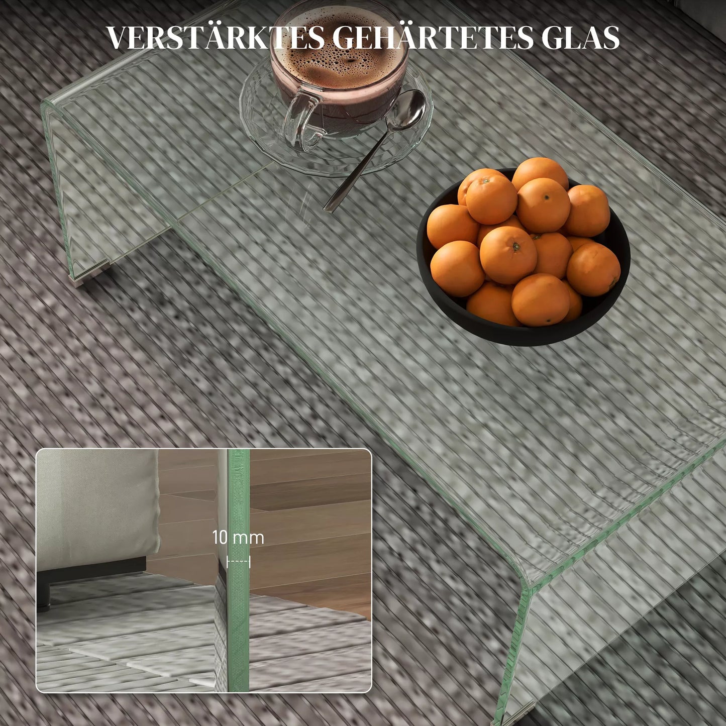 Stiprus stiklinis kavos staliukas, vientiso dizaino, paprastas ir modernus, 80 x 45 x 35 cm, Skaidrus