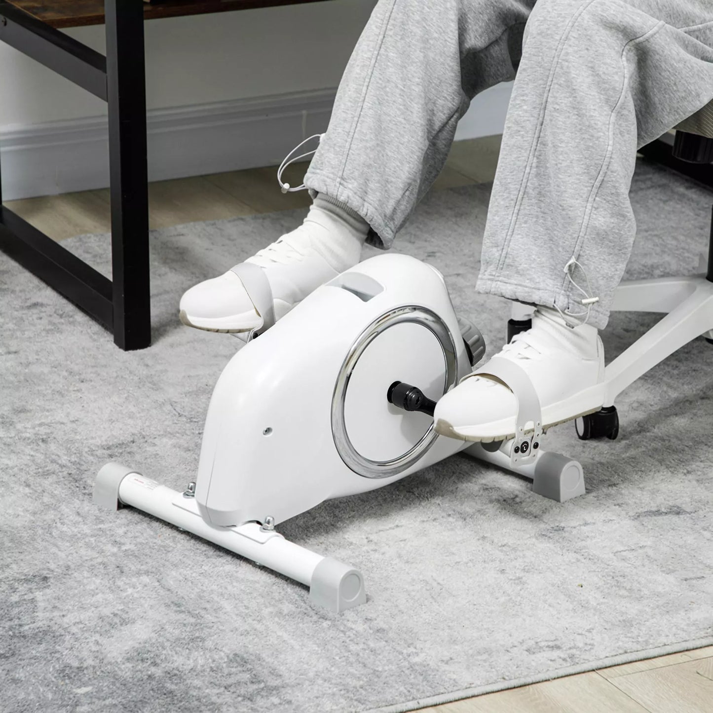 Mini treniruoklis po stalu, pedalai rankų ir kojų pratimams, 8 pasipriešinimo lygiai, plienas, baltas