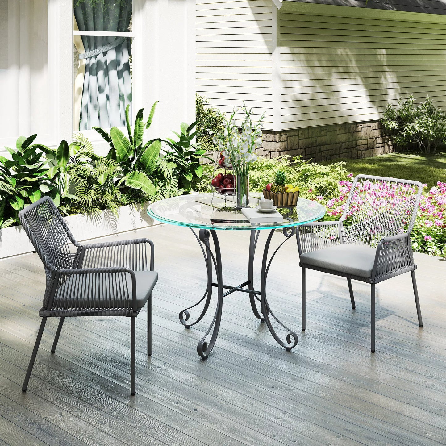 2 vnt. sodo kėdės, terasos kėdės, skalbiami užvalkalai, atlošas, porankiai, plienas, rotangas, tamsiai pilkos