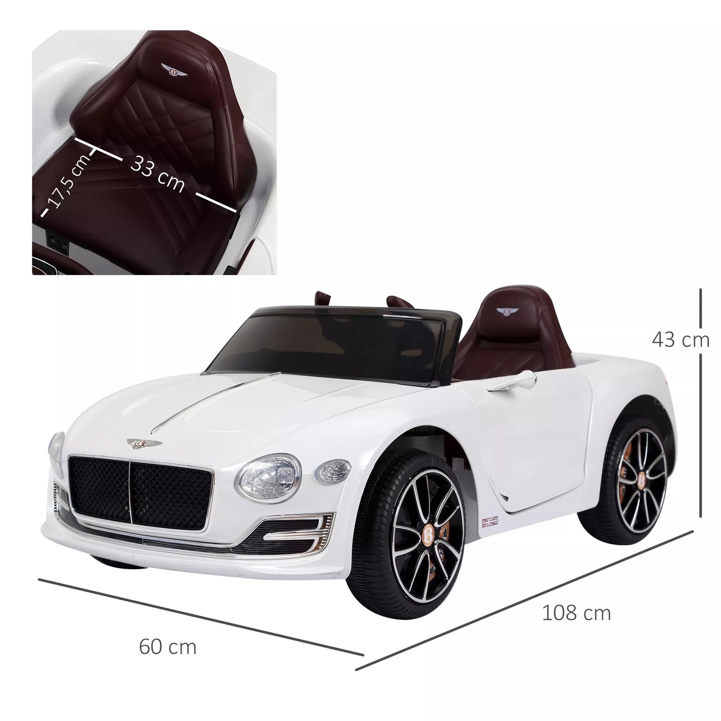Vaikiškas automobilis Bentley GT, licencijuota vaikiška elektrinė transporto priemonė su nuotolinio valdymo pulteliu, 2 x 390 varikliai, vaikiškas, baltas, 108 x 60 x 43 cm