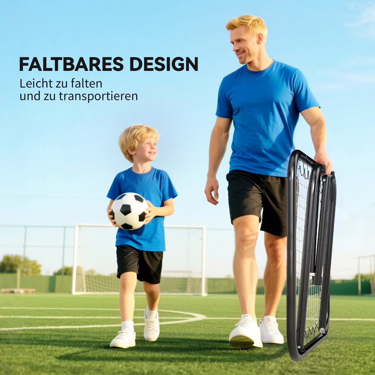 Futbolo atmušėjas, 78 x 84 cm atmušimo sienelė su kuoliukais, reguliuojama 5 pakopomis, nešiojama, "Kickback" vartai, futbolo vartai jaunimui, futbolo treniruočių priedas beisbolo treniruotėms, baltas