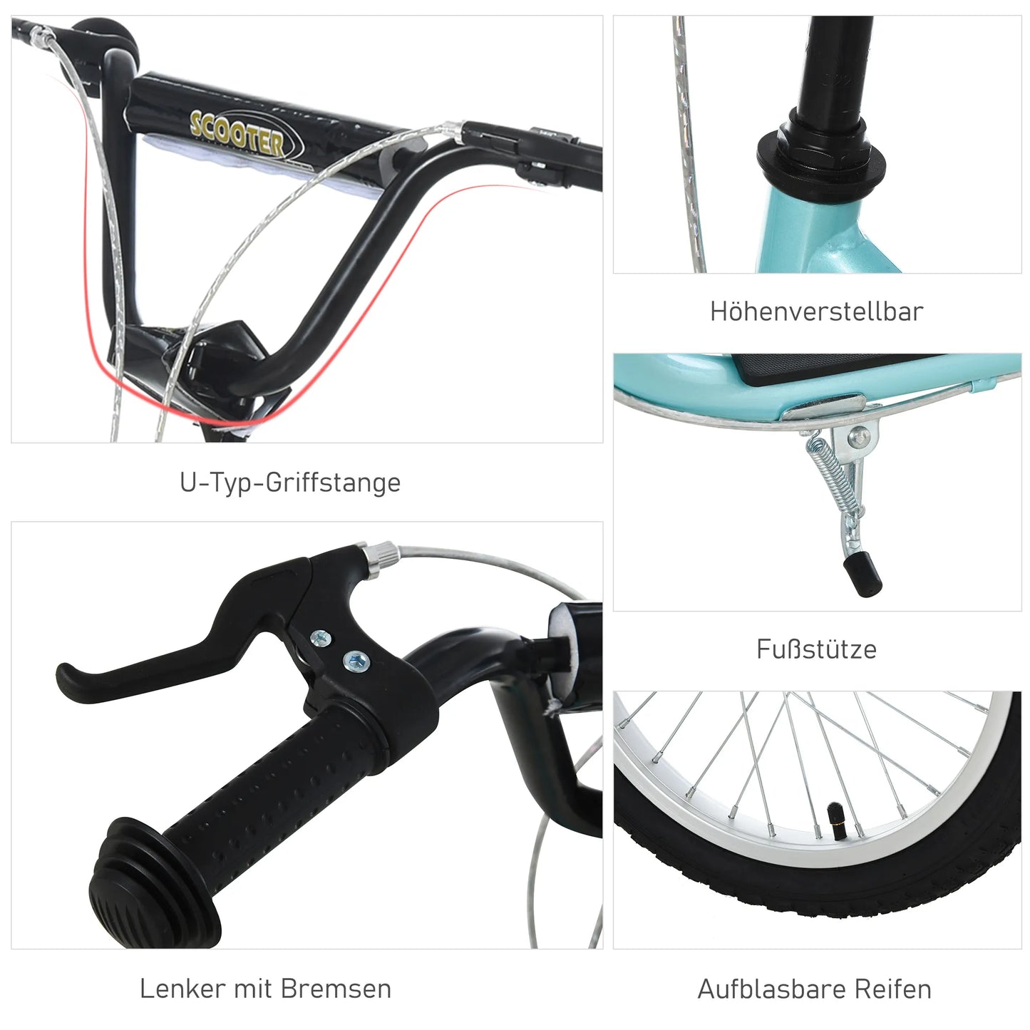 Vaikams nuo 5 metų paspirtukas, riedlentė, miesto paspirtukas, vaikiškas paspirtukas su pneumatinėmis padangomis 16/12 colių Mėlynas 135 x 58 x 88-94 cm