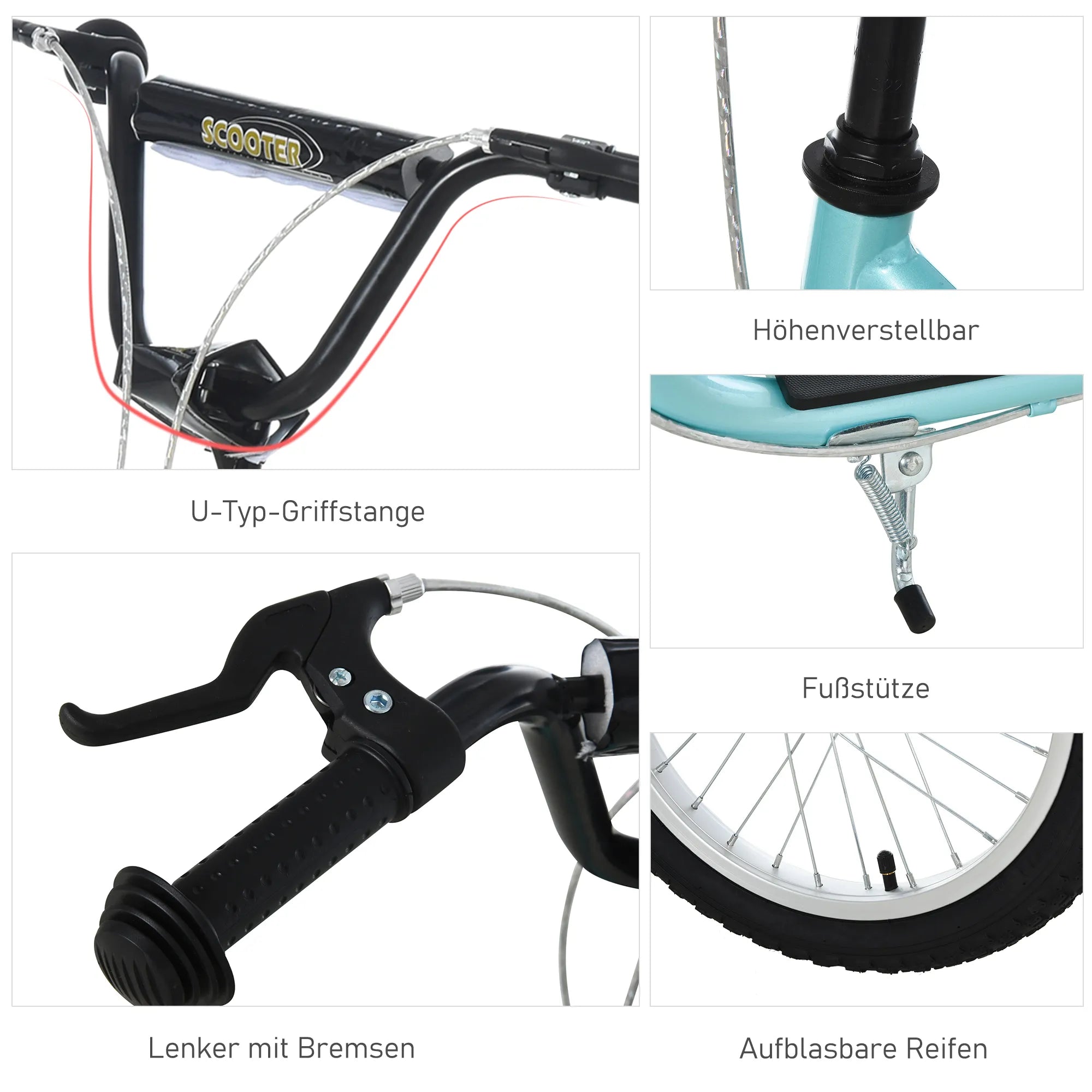 Vaikų paspirtukas nuo 5 metų Scooter Tretroller Cityroller Vaikų paspirtukas Kickboard su pneumatinėmis padangomis 16/12 colių Mėlynas 135 x 58 x 88-94 cm