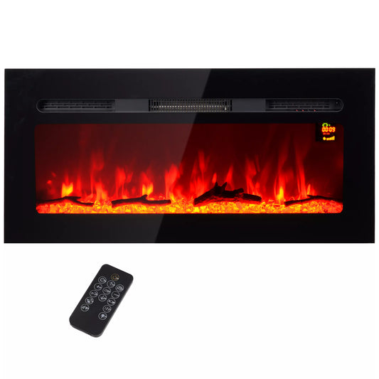 Elektrinis židinys su sieniniu laikikliu ir nuotolinio valdymo pulteliu, dirbtinės malkos ir kristalai, 1800W galia, juodos spalvos.