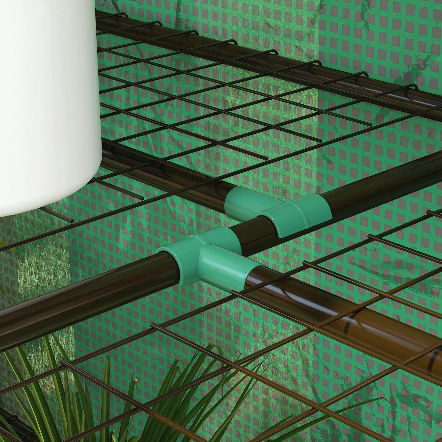 Mini šiltnamis, 3 aukštų, 6 vieliniai stelažai, 2 angos, plastikinė danga, žalias