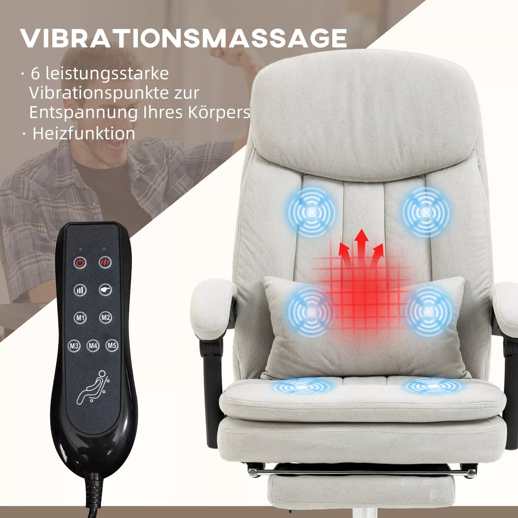 Biuro kėdė su masažo ir šildymo funkcija, ergonomiška, 66x67x110-118 cm, kreminė balta